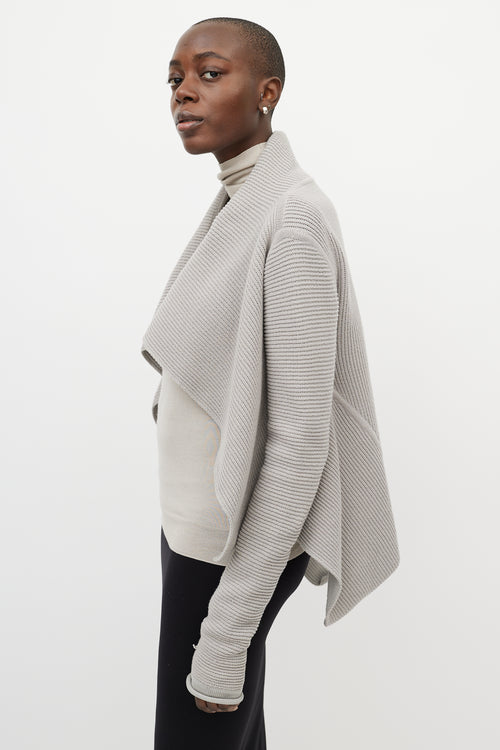 Rick Owens Grey Ribbed Cashmere Open Cardigan
