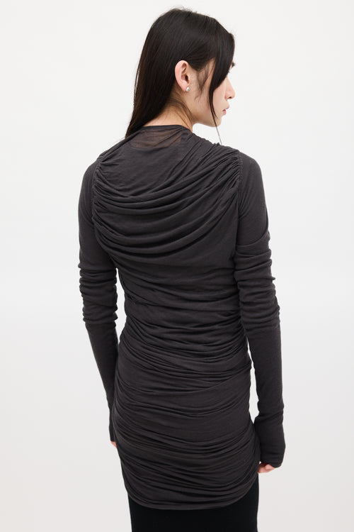 Rick Owens Grey Ruched Draped Top