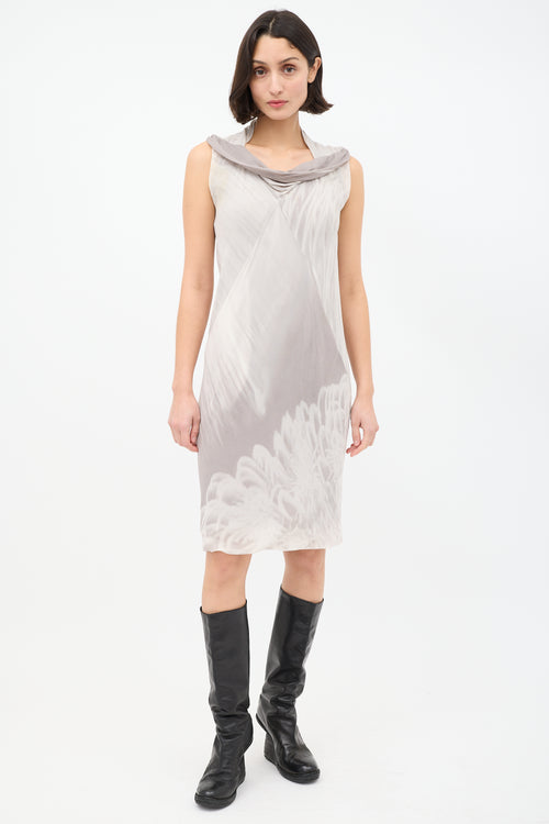 Rick Owens Grey Sheer Dyed Cowl Neck Dress