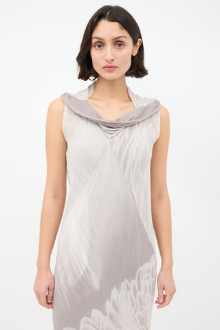 Rick Owens Grey Sheer Dyed Cowl Neck Dress