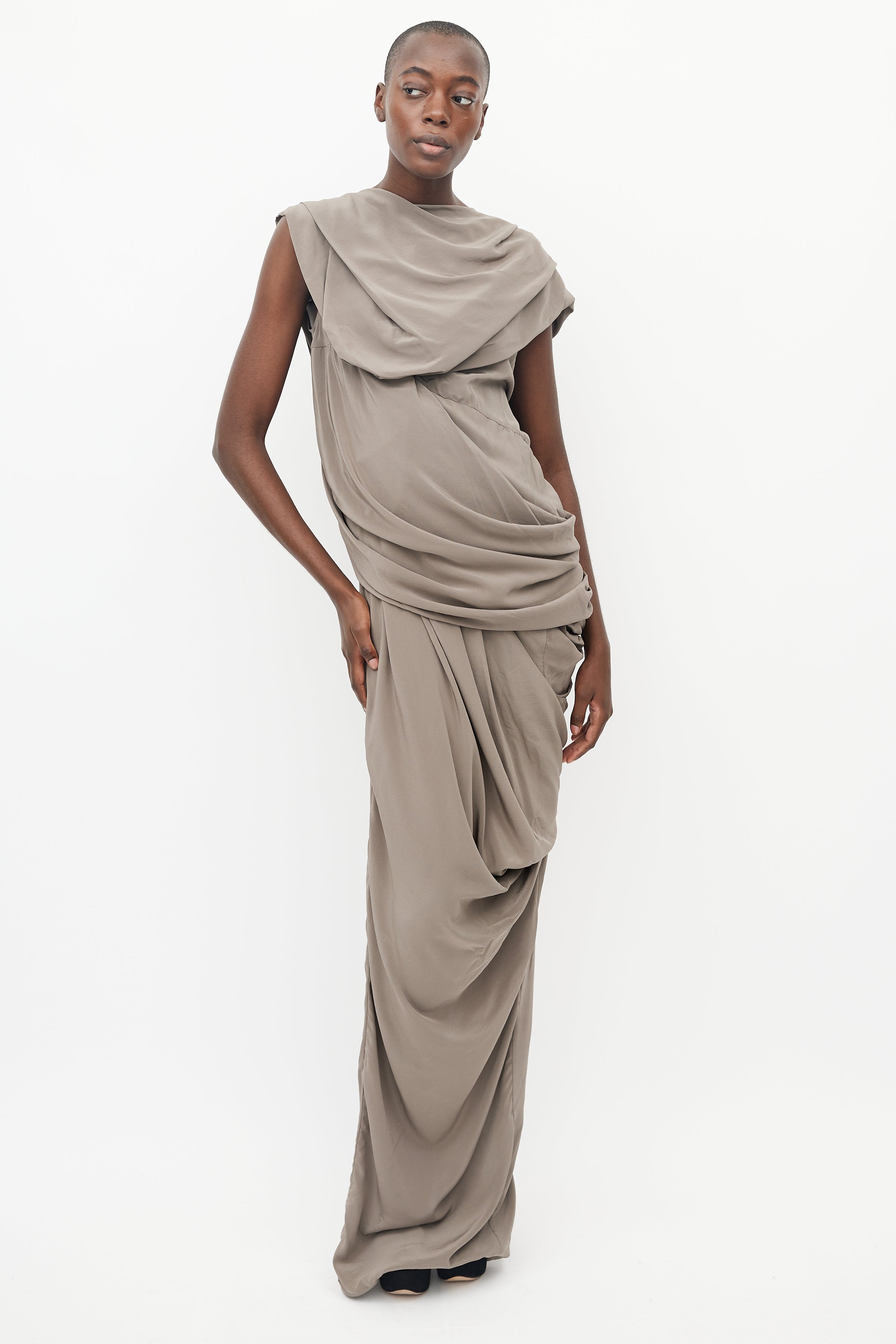 Rick Owens // Grey Silk Draped Sleeveless Dress VSP Consignment Rick Owens // Grey Silk Draped Sleeveless Dress VSP Consignment