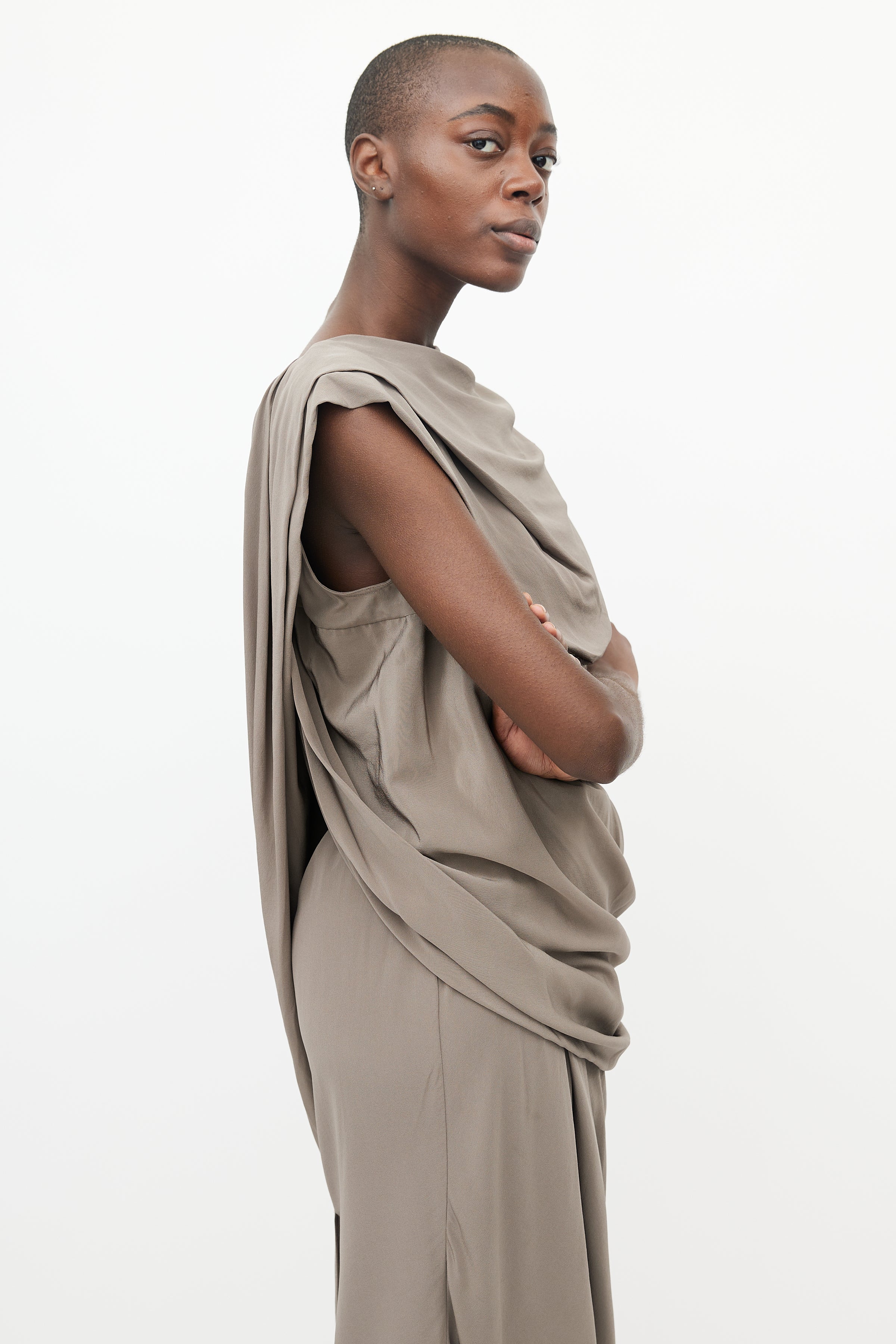 Rick Owens // Grey Silk Draped Sleeveless Dress VSP Consignment Rick Owens // Grey Silk Draped Sleeveless Dress VSP Consignment