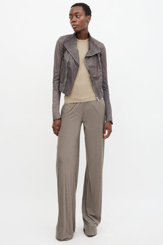 Rick Owens Leather High Neck Jacket
