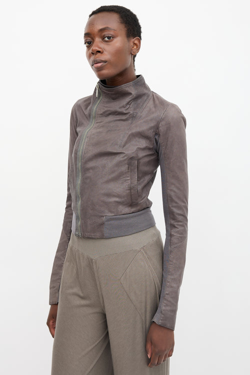 Rick Owens Leather High Neck Jacket