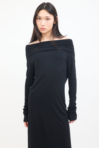 Rick Owens Lilies Black Jersey Fold Over Midi Dress