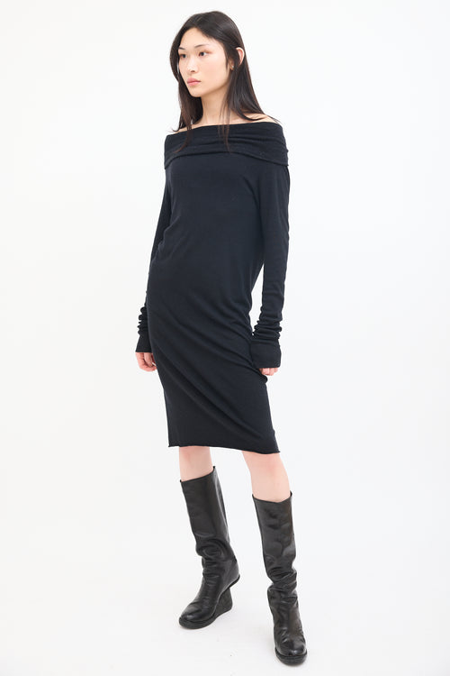 Rick Owens Lilies Black Jersey Fold Over Midi Dress