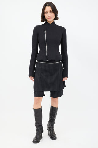 Rick Owens Lilies Black Neoprene High Neck Asymmetrical Jacket
