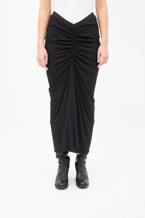 Rick Owens Lilies Black Ruched Midi Skirt