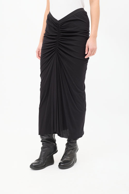 Rick Owens Lilies Black Ruched Midi Skirt