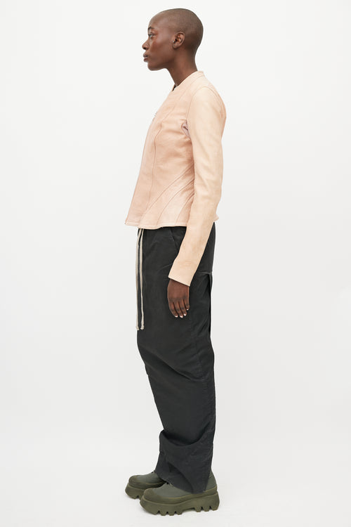 Rick Owens Pink Leather V-Neck Full Zip Jacket