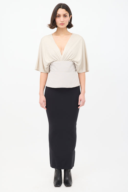 Rick Owens SS 2011 Beige V-Neck Gathered Top