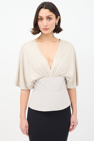 Rick Owens SS 2011 Beige V-Neck Gathered Top