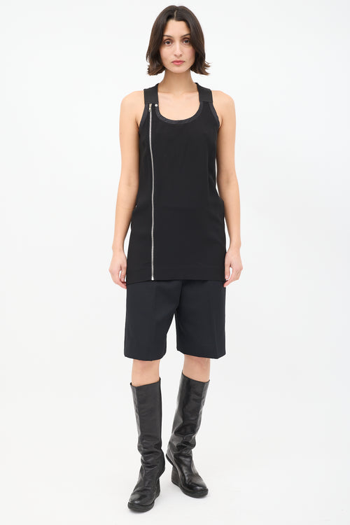 Rick Owens SS 2014 Black Asymmetrical Zip Tank Top