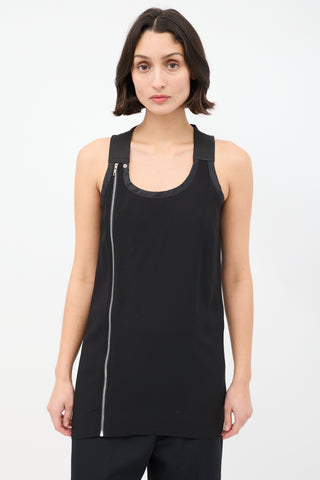 Rick Owens SS 2014 Black Asymmetrical Zip Tank Top