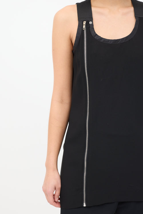 Rick Owens SS 2014 Black Asymmetrical Zip Tank Top