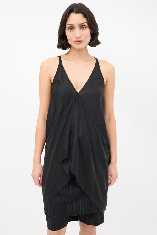 Rick Owens SS 2014 Black Satin High Low Tank Top