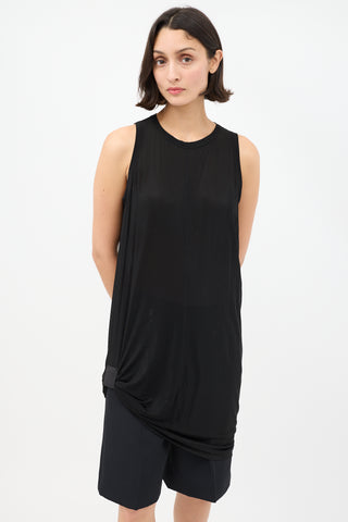 Rick Owens SS 2014 Black Shiny Gathered Tank Top