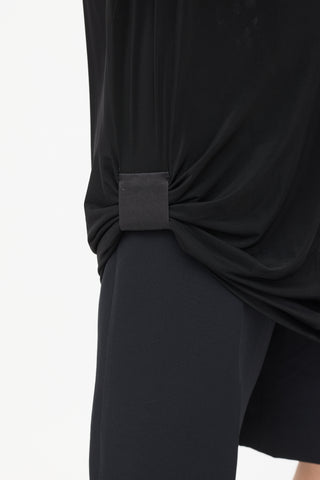 Rick Owens SS 2014 Black Shiny Gathered Tank Top