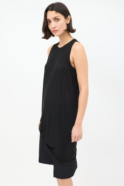 Rick Owens SS 2014 Black Shiny Gathered Tank Top