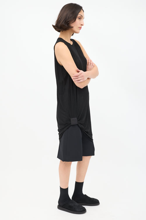 Rick Owens SS 2014 Black Shiny Gathered Tank Top