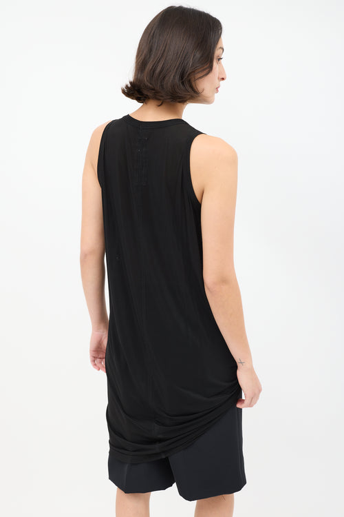 Rick Owens SS 2014 Black Shiny Gathered Tank Top