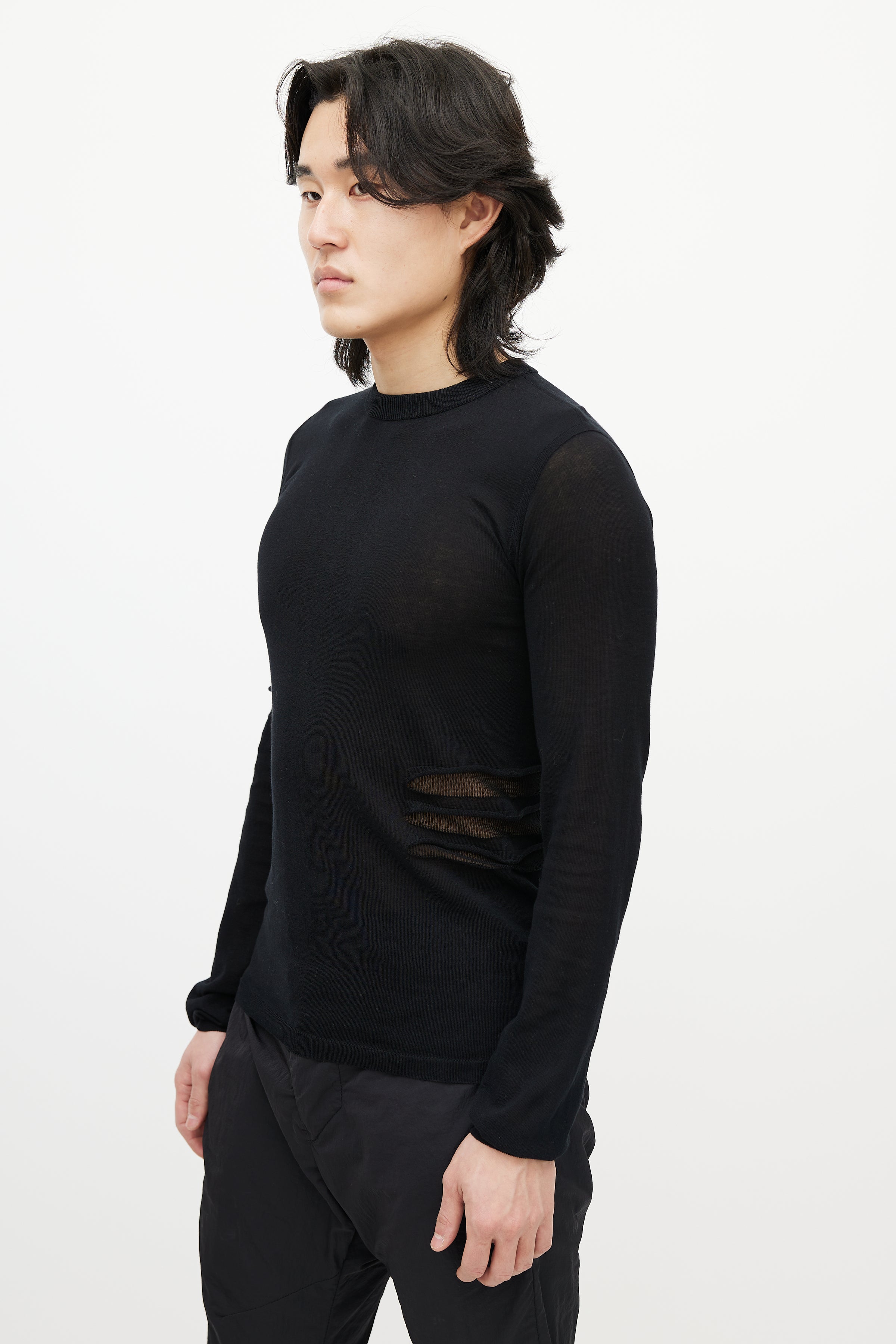 Rick Owens // SS 2019 Black Mesh Cut Out Sweater – VSP Consignment