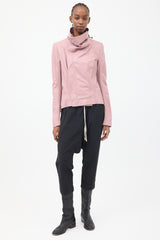 Rick Owens SS 2024 Pink Leather Lido Asymmetrical Jacket