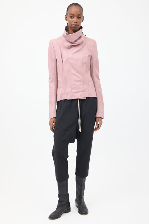 Rick Owens SS 2024 Pink Leather Lido Asymmetrical Jacket