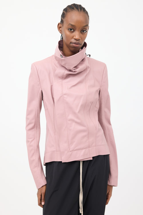 Rick Owens SS 2024 Pink Leather Lido Asymmetrical Jacket