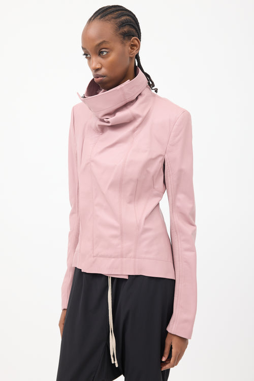 Rick Owens SS 2024 Pink Leather Lido Asymmetrical Jacket