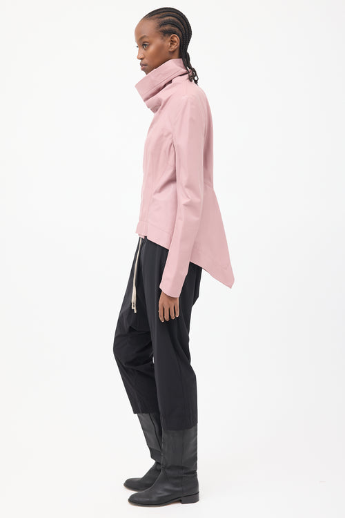 Rick Owens SS 2024 Pink Leather Lido Asymmetrical Jacket