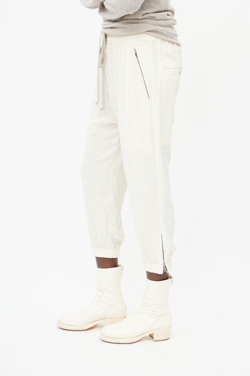 Rick Owens SS 22 Fogachine Cream Cropped Drawstring Trouser