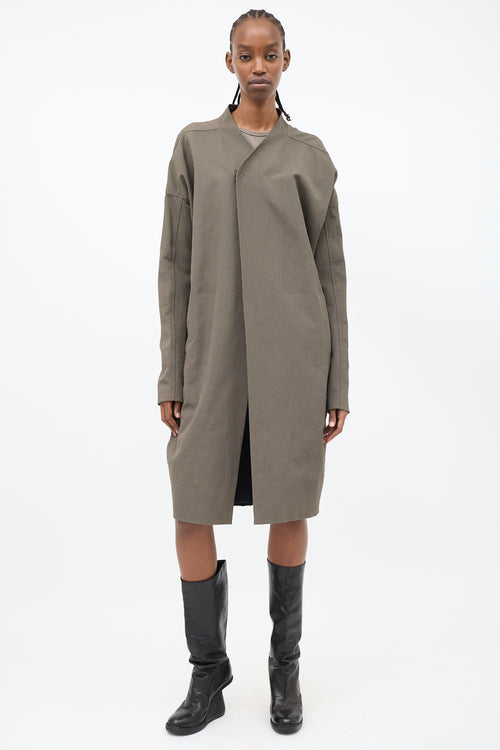 Rick Owens Taupe Cotton Mid Length Cocoon Coat