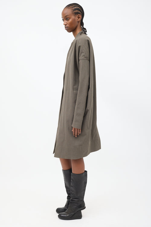 Rick Owens Taupe Cotton Mid Length Cocoon Coat