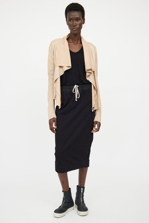 Rick Owens Beige Leather Asymmetrical Jacket