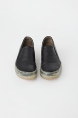 Rick Owens Black Leather & Clear Sole Boat Sneaker