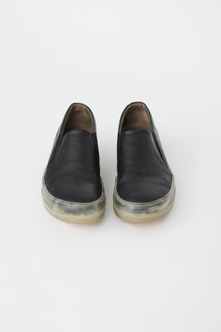Rick Owens Black Leather & Clear Sole Boat Sneaker