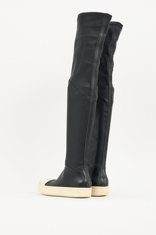 Rick Owens Black Leather Stocking Boot