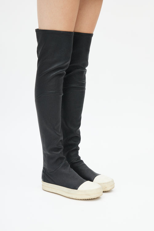 Rick Owens Black Leather Stocking Thigh High Sneaker