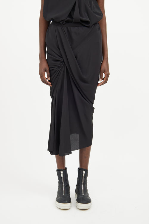 Rick Owens Black Silk Blend Ruched Skirt