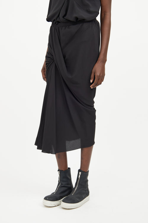 Rick Owens Black Silk Blend Ruched Skirt