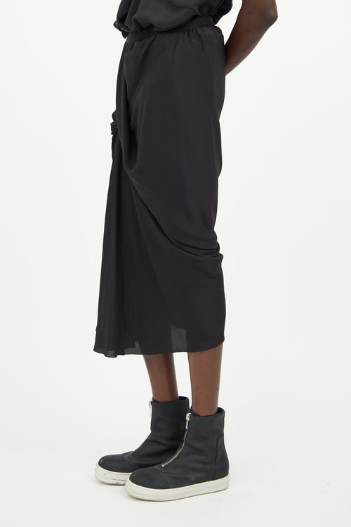 Rick Owens Black Silk Blend Ruched Skirt