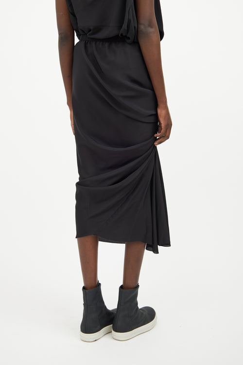 Rick Owens Black Silk Blend Ruched Skirt