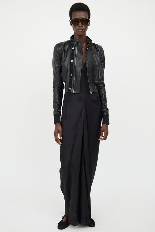 Rick Owens Black Leather Cropped Jacket