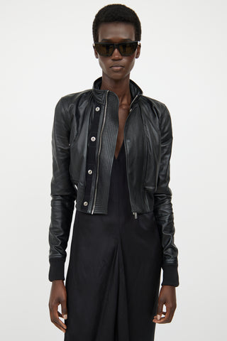 Rick Owens Black Leather Cropped Jacket