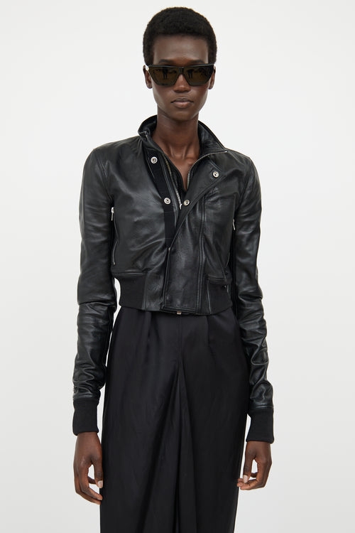 Rick Owens Black Leather Cropped Jacket