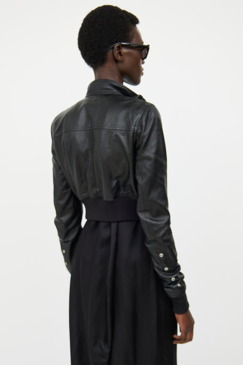 Rick Owens Black Leather Cropped Jacket