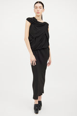 Rick Owens Black Draped Silk Blend Dress