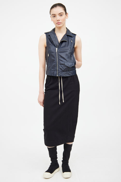 Rick Owens Navy Leather Zip Up Vest