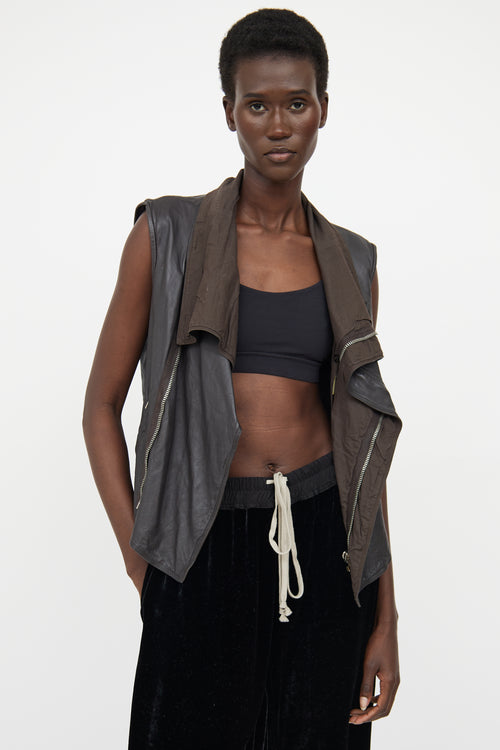 Rick Owens Brown Leather Zip Vest